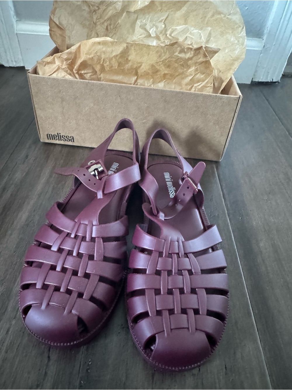 Brand New Mini Melissa Girls' Burgundy Jelly Sandals